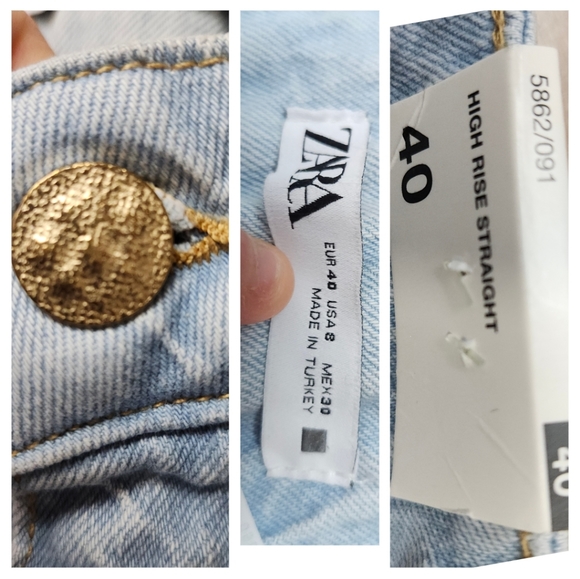 Zara high-rise straight leg denim light wash jeans Full-length women's EU 40 / 8 - Picture 10 of 16